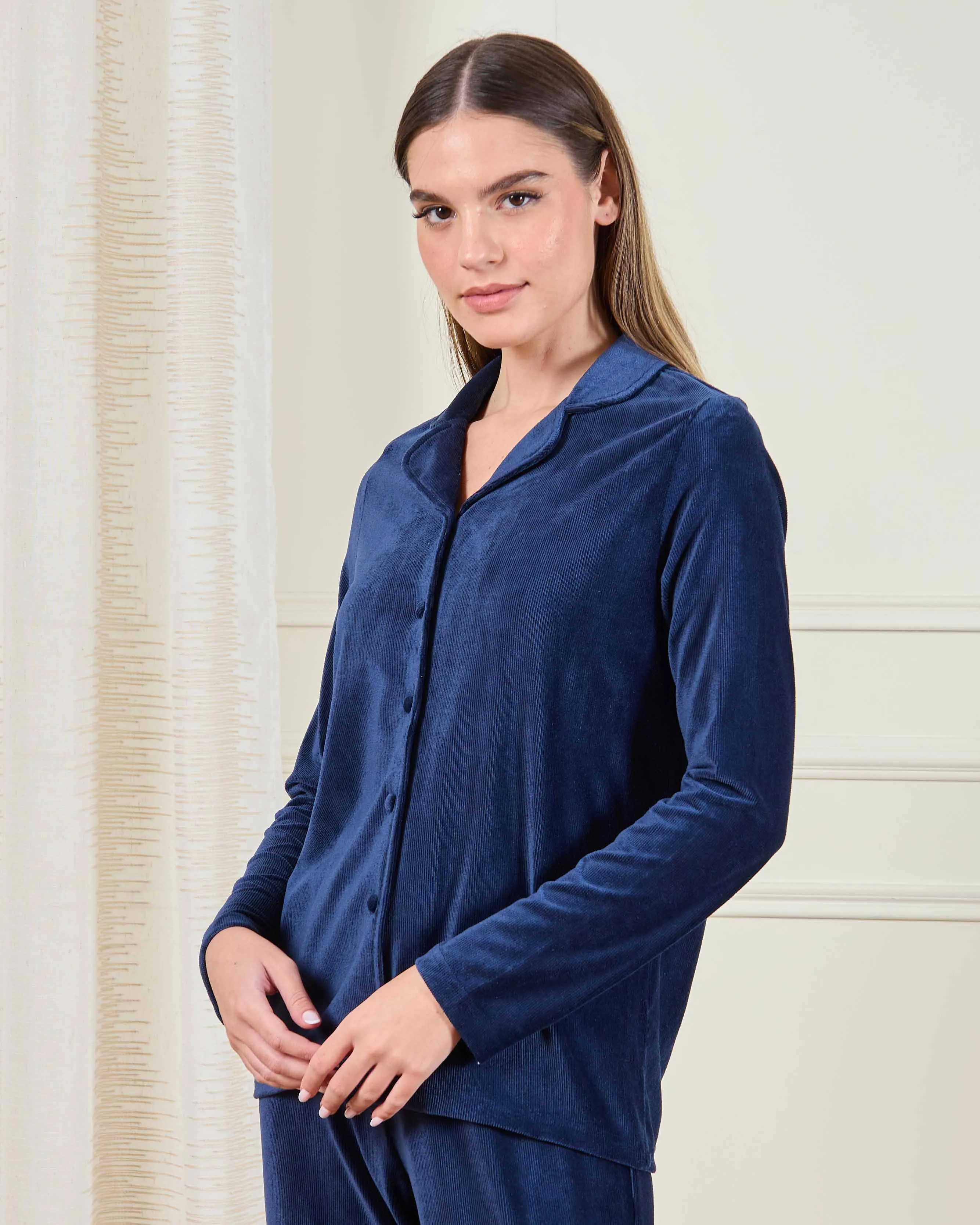 Women Navy Velour Solid Pyjama Set (2 Piece) sold by Redtag product image thumbnail 2