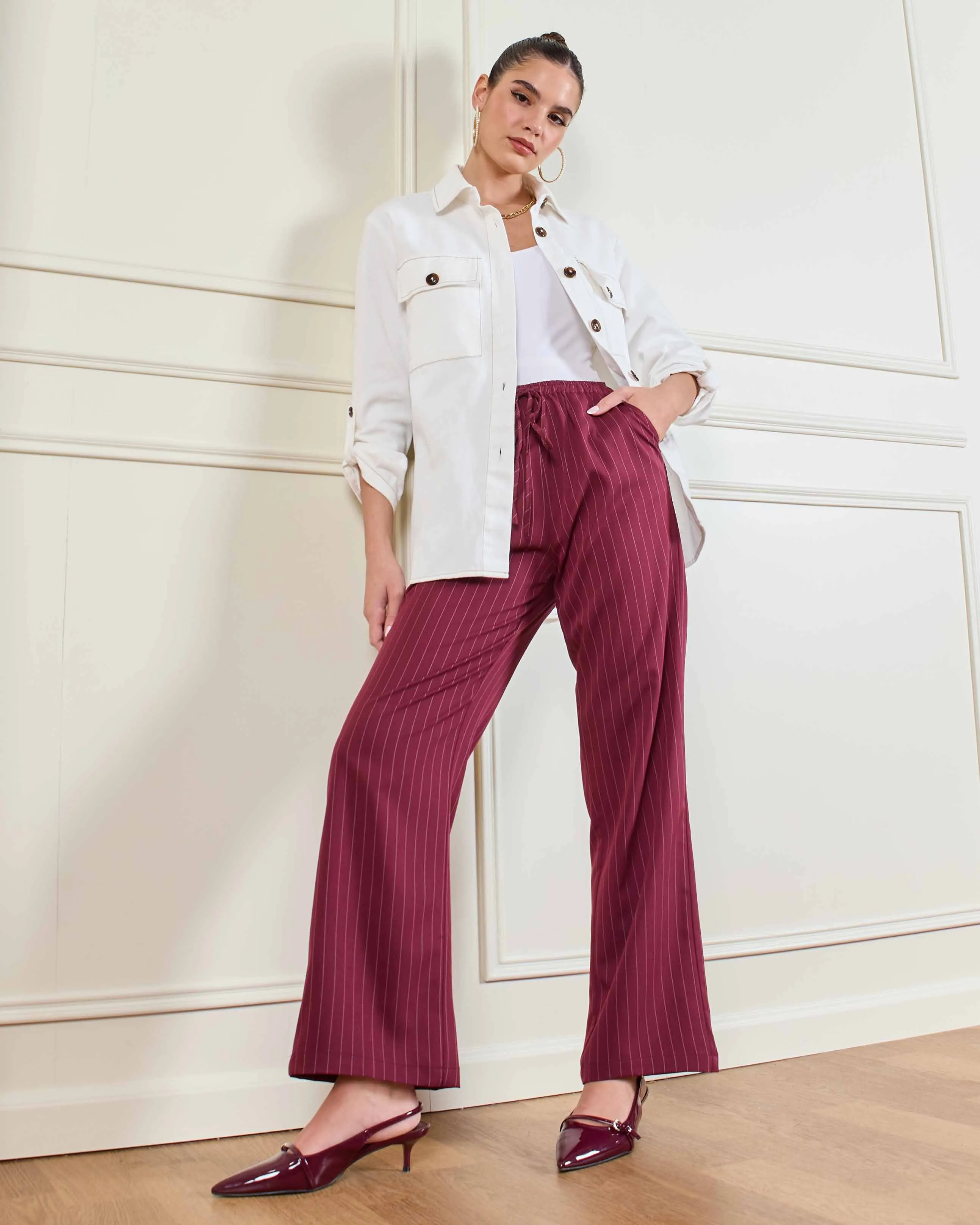 Women Burgandy Wide Leg Pull On Trousers sold by Redtag product image thumbnail 5