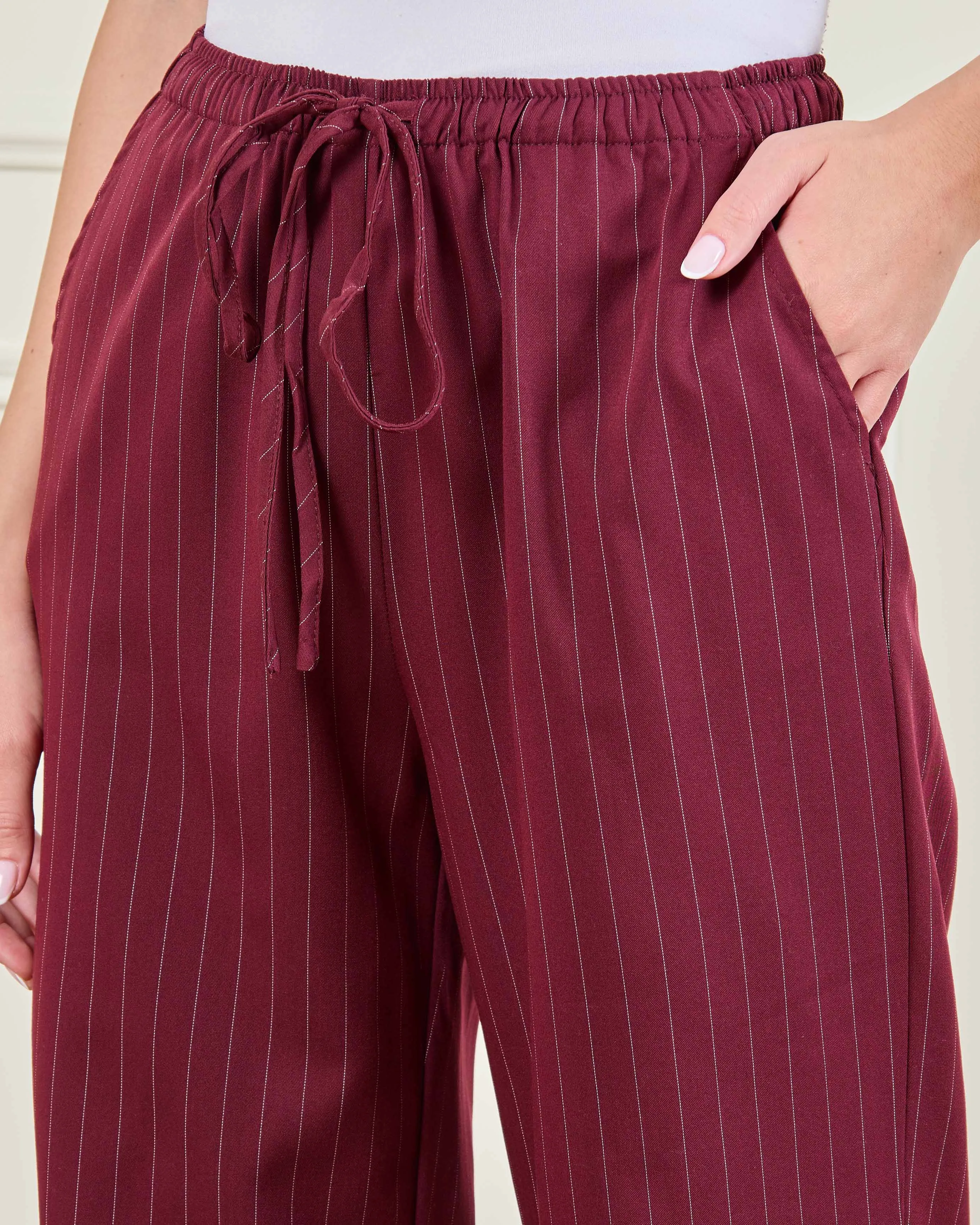 Women Burgandy Wide Leg Pull On Trousers sold by Redtag product image thumbnail 4