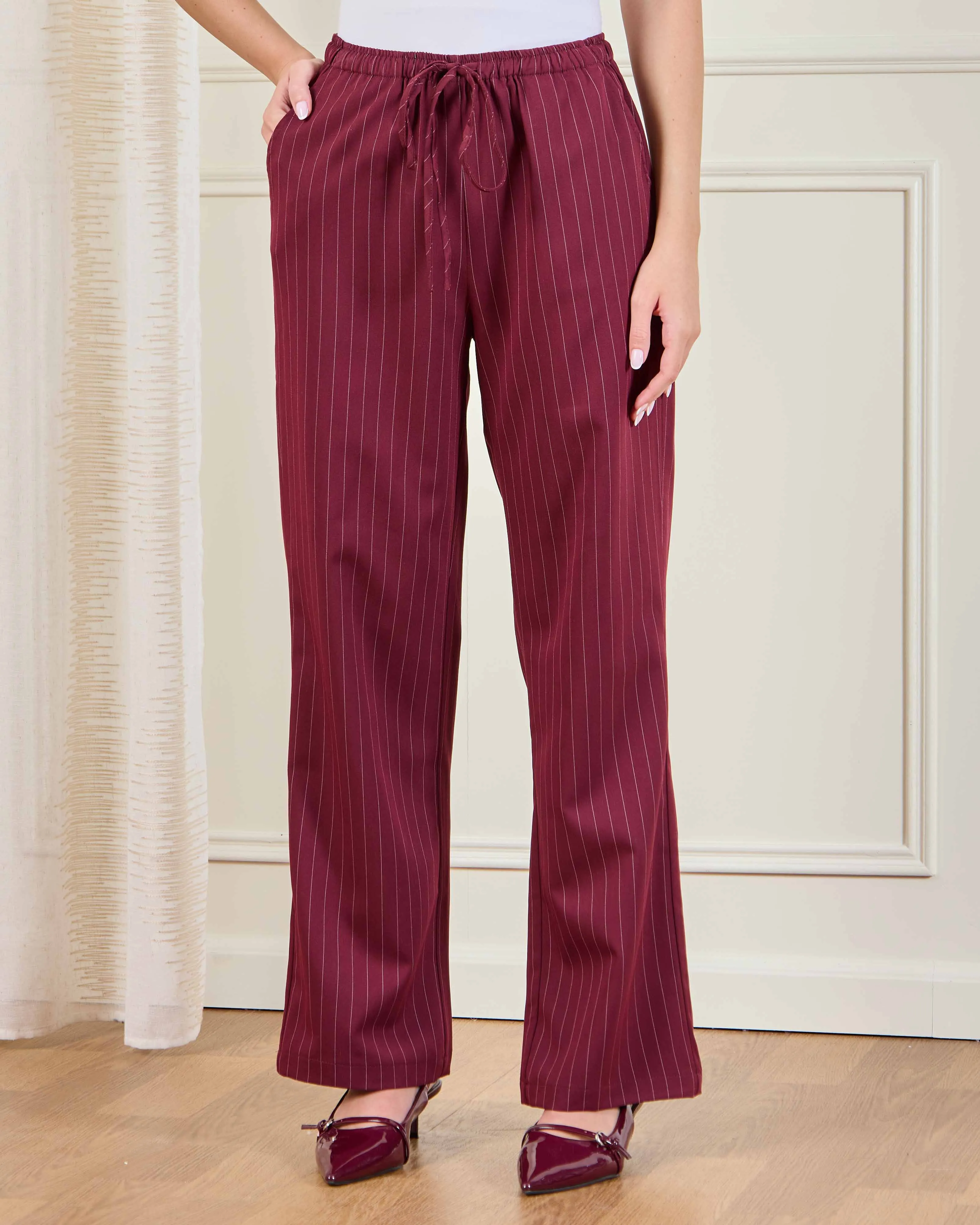 Women Burgandy Wide Leg Pull On Trousers sold by Redtag