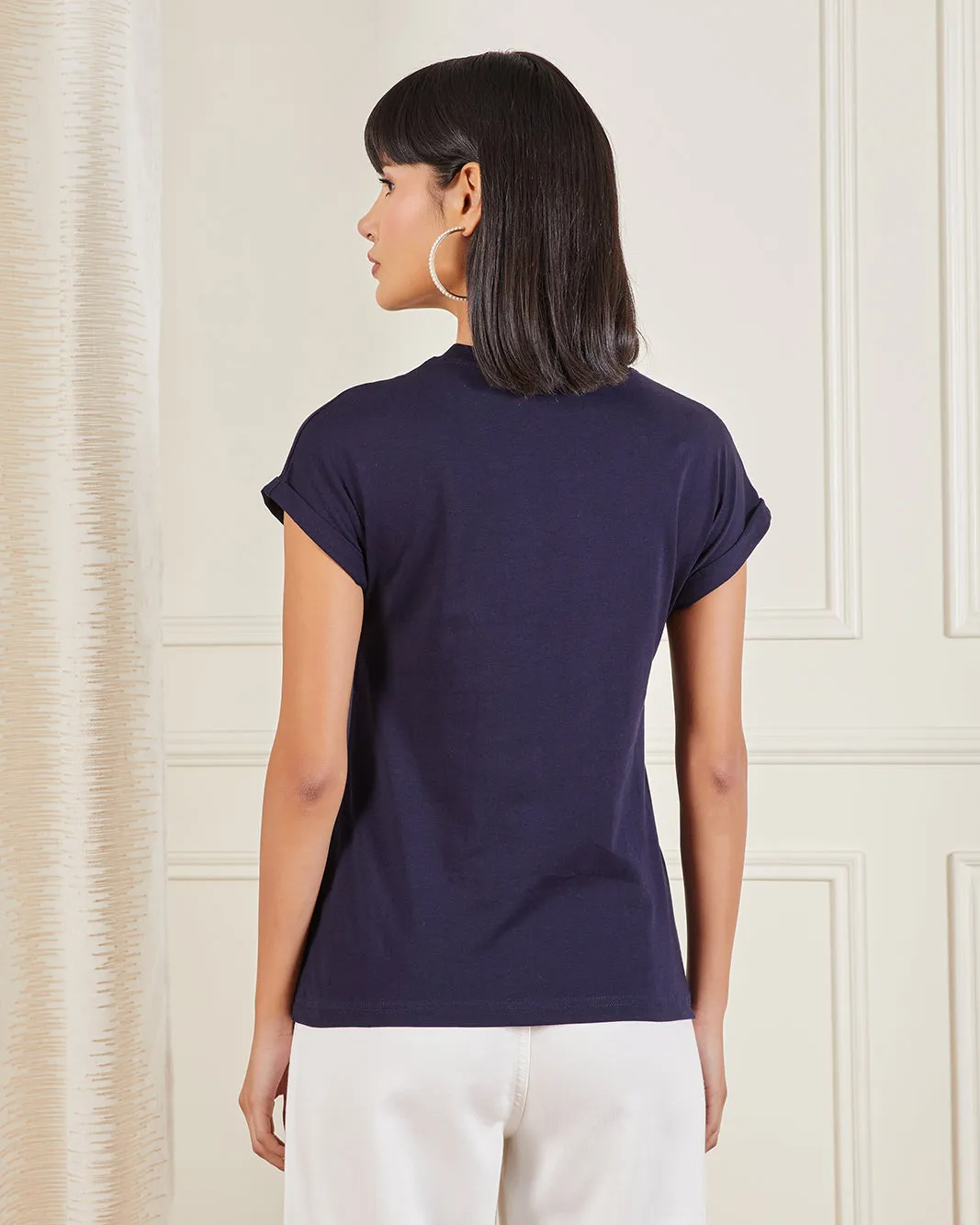 Women Navy Drop Shoulder Print T-Shirt sold by Redtag product image thumbnail 3