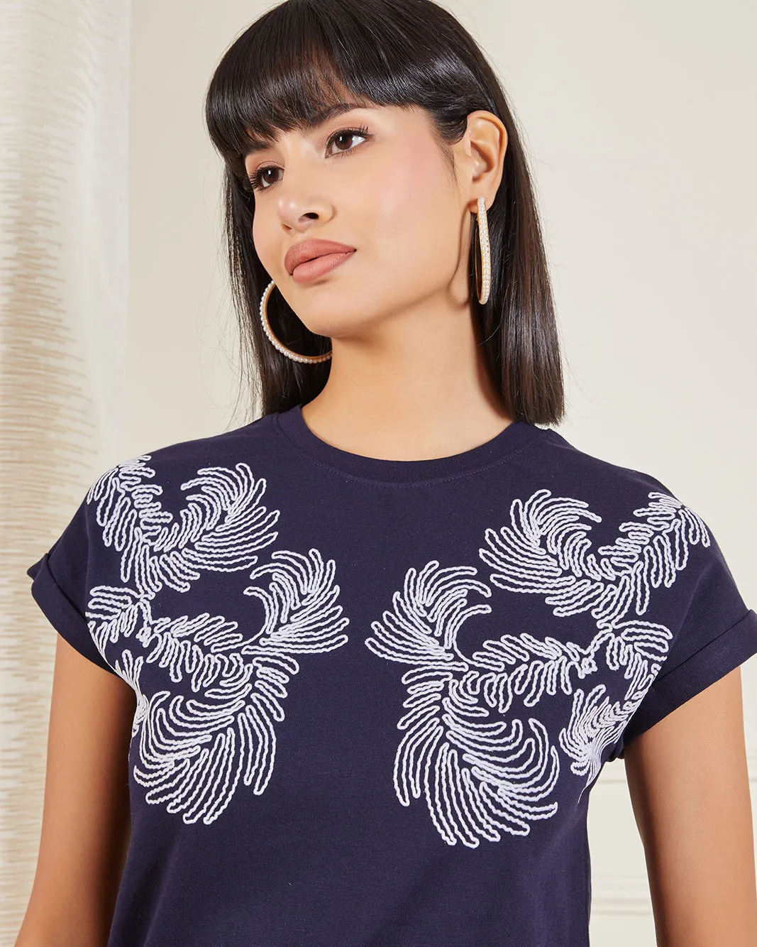 Women Navy Drop Shoulder Print T-Shirt sold by Redtag product image thumbnail 4
