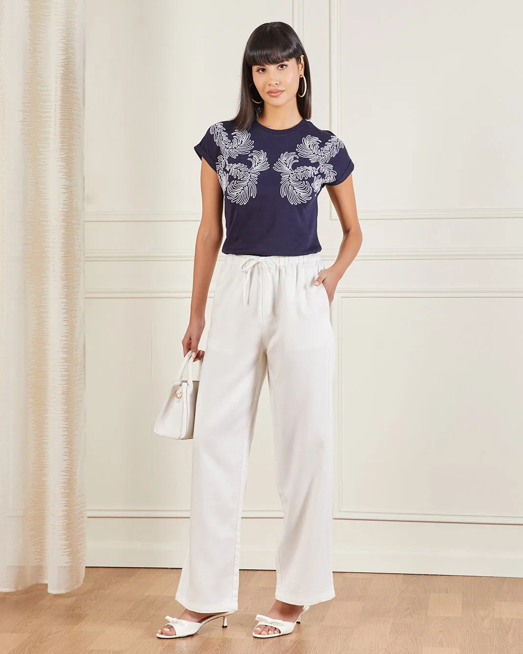 Women Navy Drop Shoulder Print T-Shirt sold by Redtag product image thumbnail 2