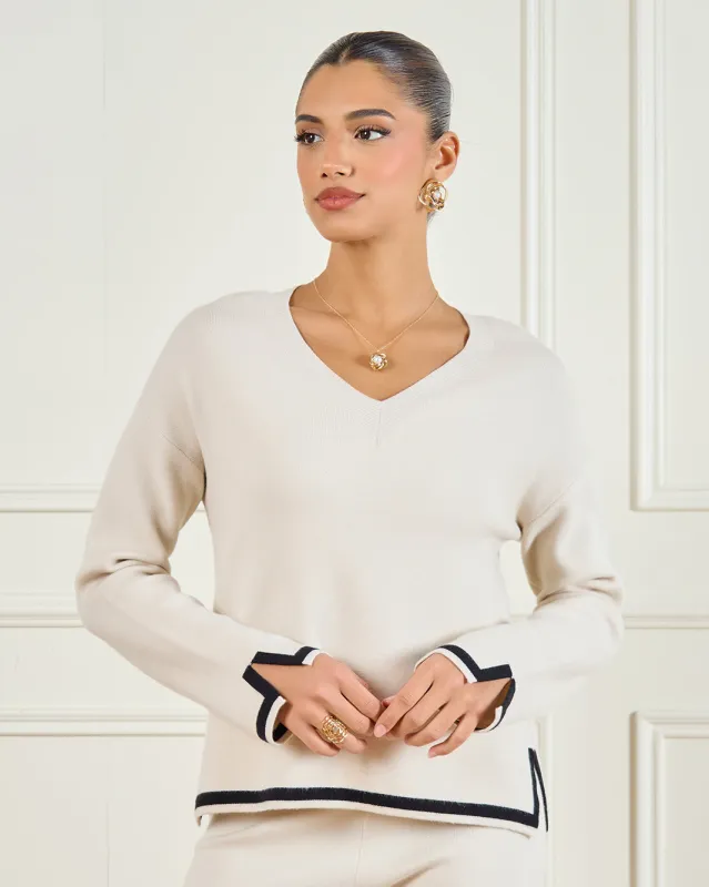 Women Cream V-Neck Sweater sold by Redtag