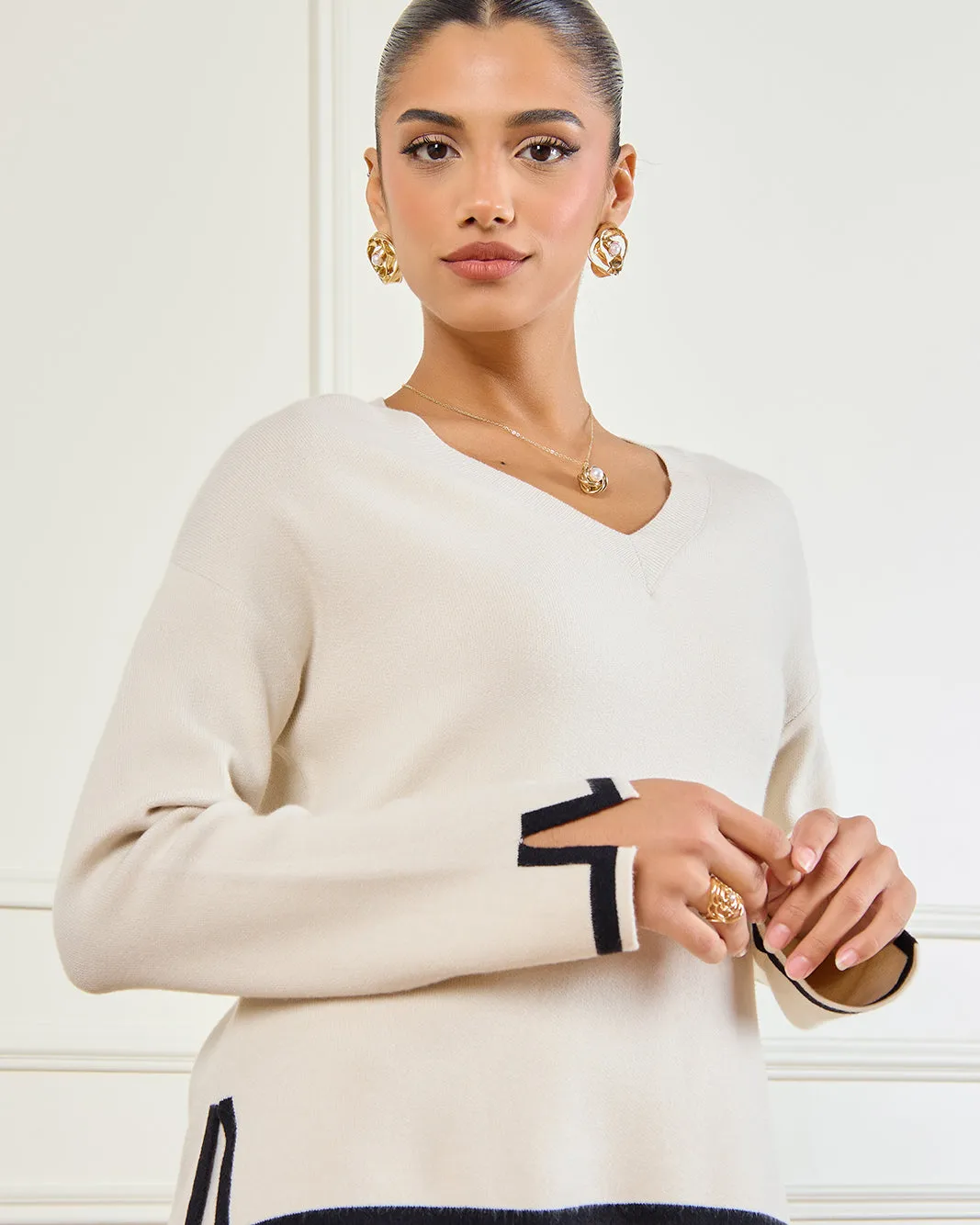 Women Cream V-Neck Sweater sold by Redtag product image thumbnail 4