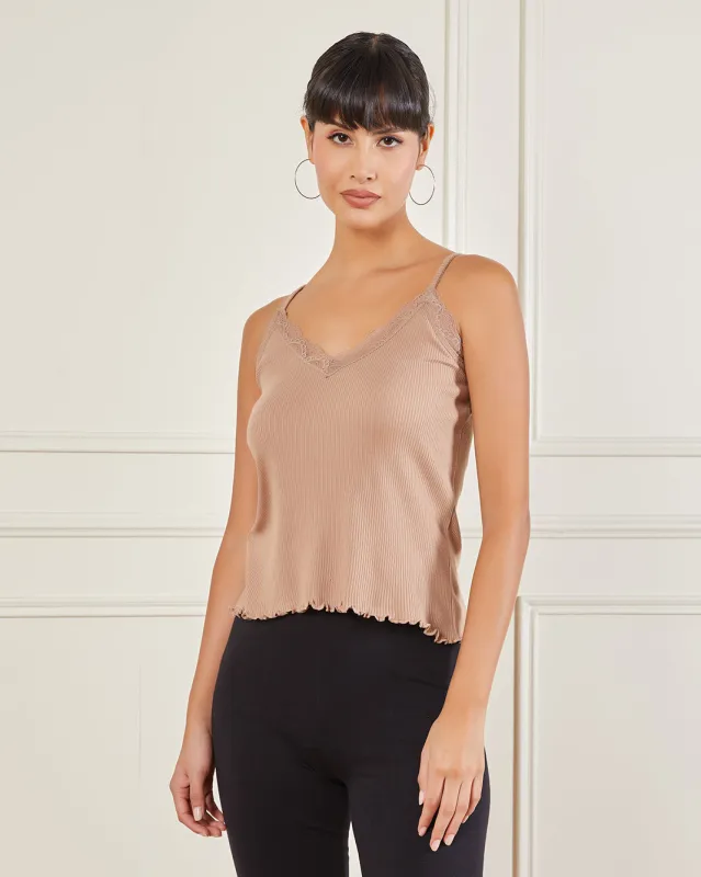 Women Beige Strappy Lace Vest sold by Redtag