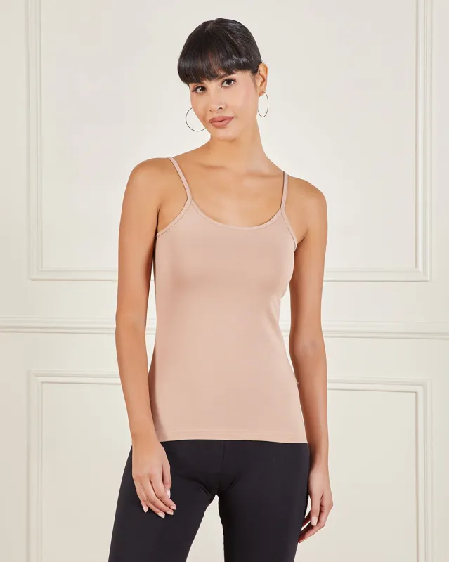 Women Beige Plain Strappy Vest sold by Redtag