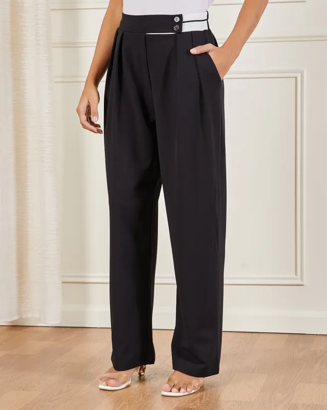 Women Black Contrast Waist Band Details Trousers sold by Redtag