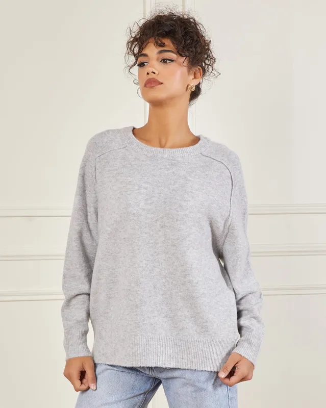 Women Grey Oversize Raglan Knitted Pullover sold by Redtag