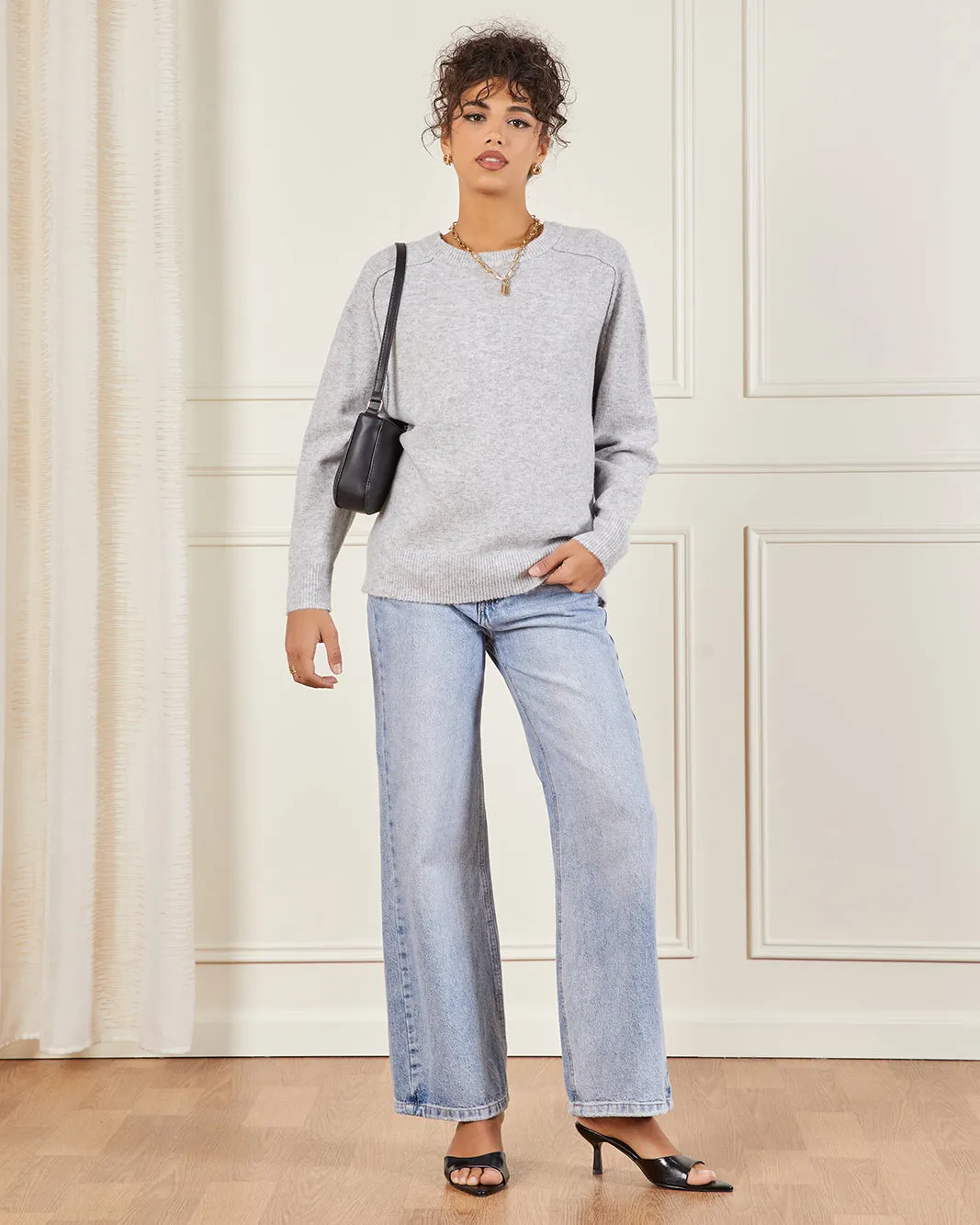 Women Grey Oversize Raglan Knitted Pullover sold by Redtag product image thumbnail 2