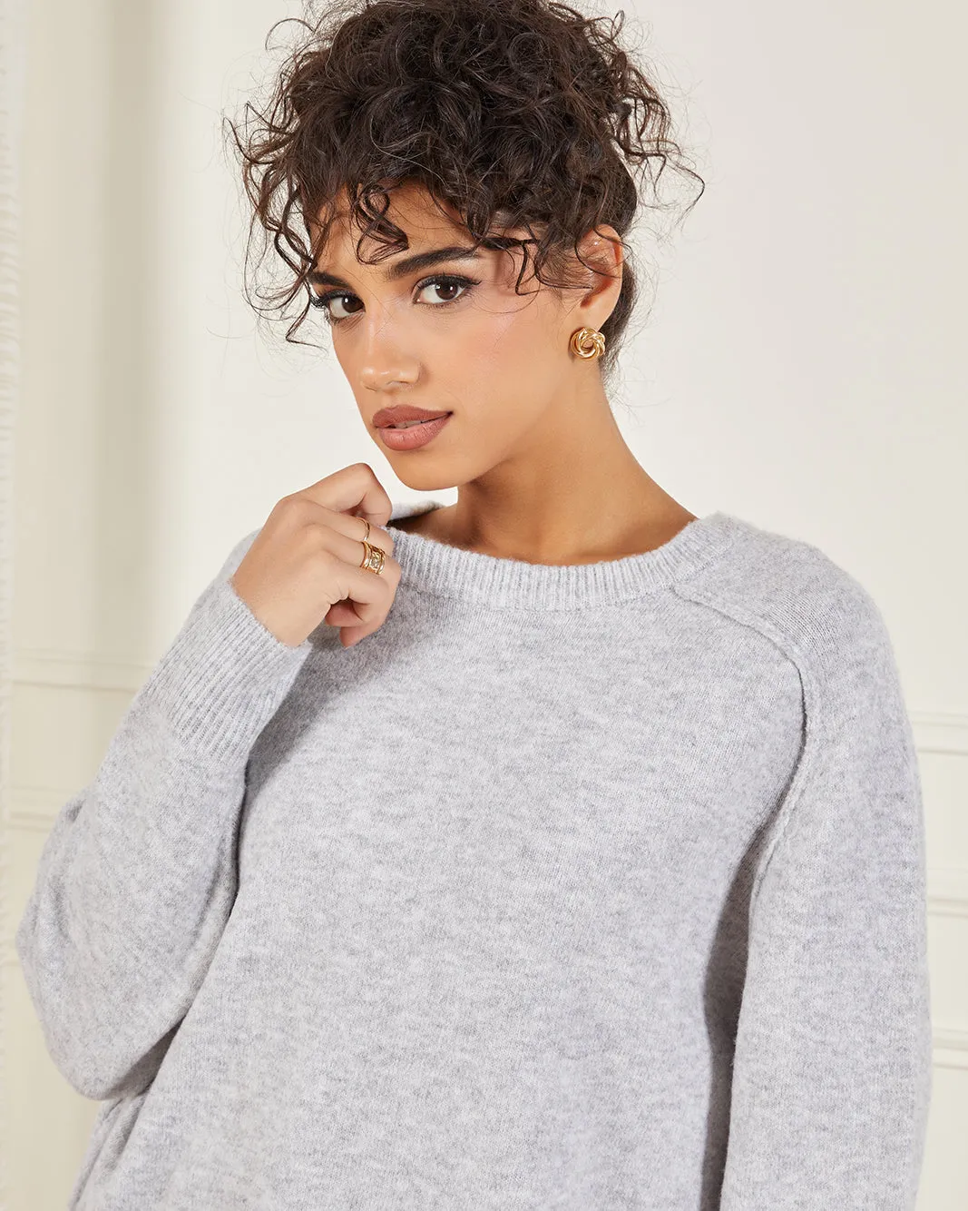 Women Grey Oversize Raglan Knitted Pullover sold by Redtag product image thumbnail 4