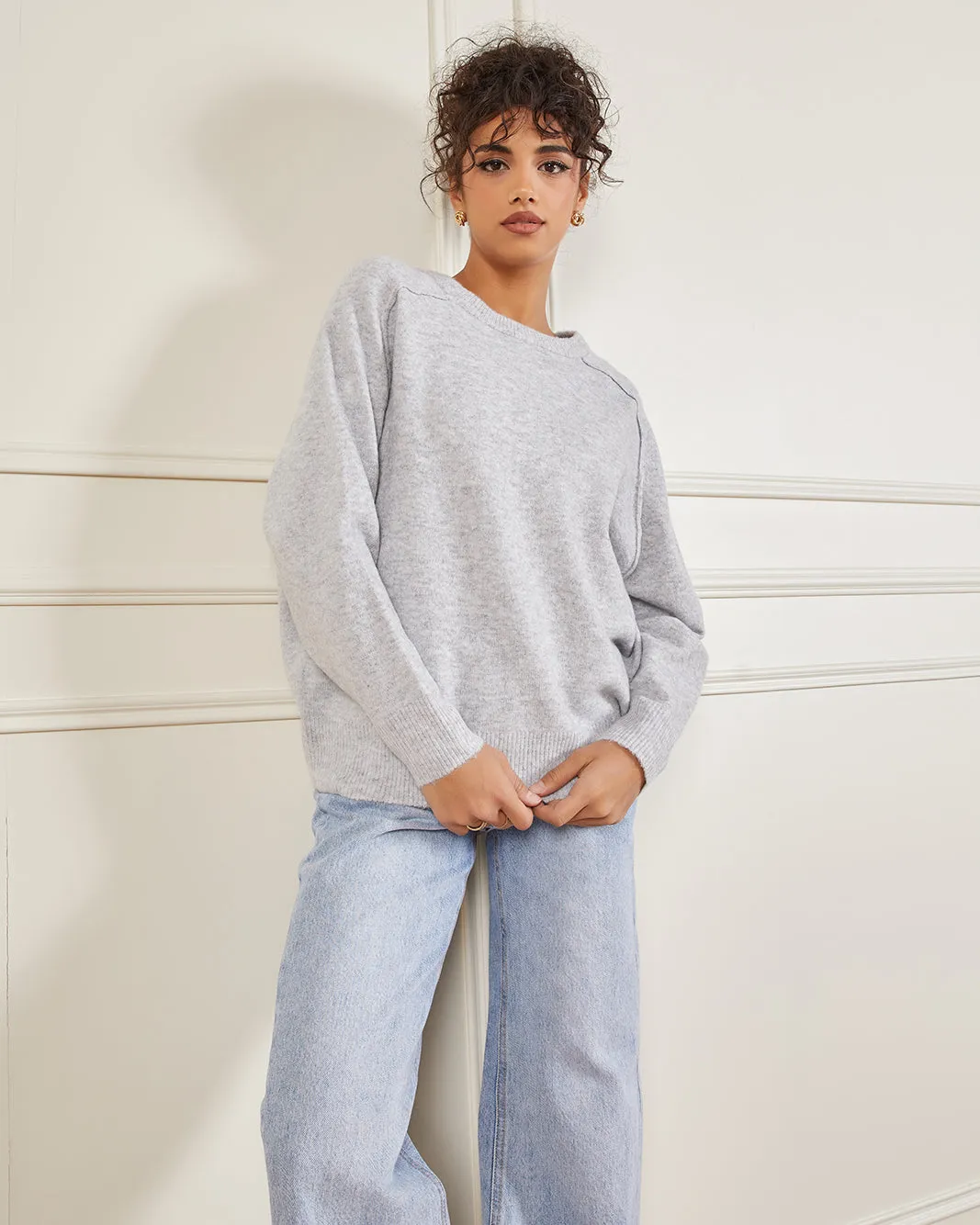 Women Grey Oversize Raglan Knitted Pullover sold by Redtag product image thumbnail 5