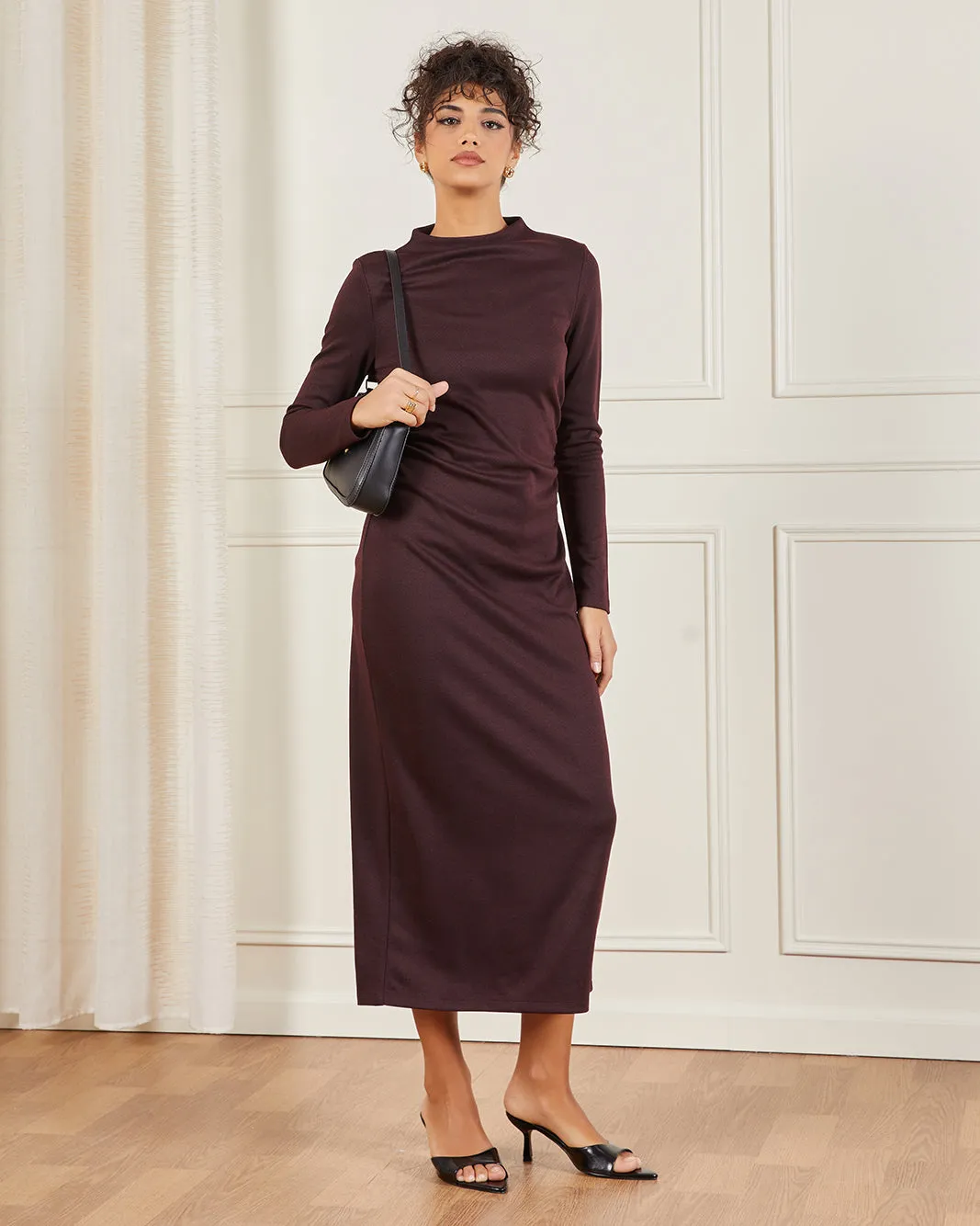 Women Burgundy Jacquard Detail Bodycon Dress sold by Redtag product image thumbnail 4