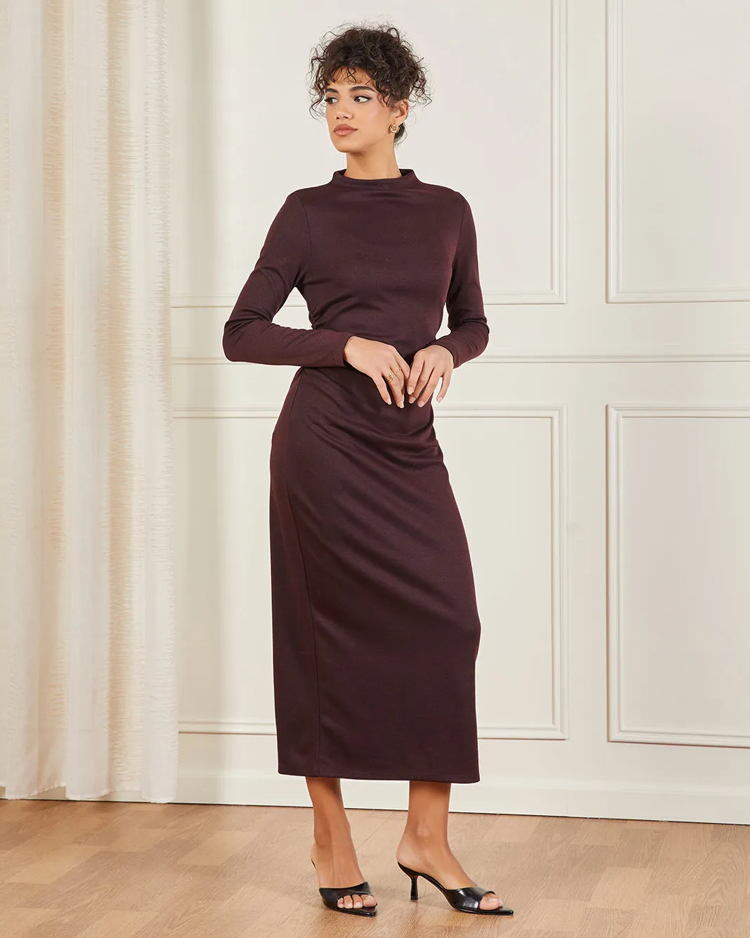 Women Burgundy Jacquard Detail Bodycon Dress sold by Redtag