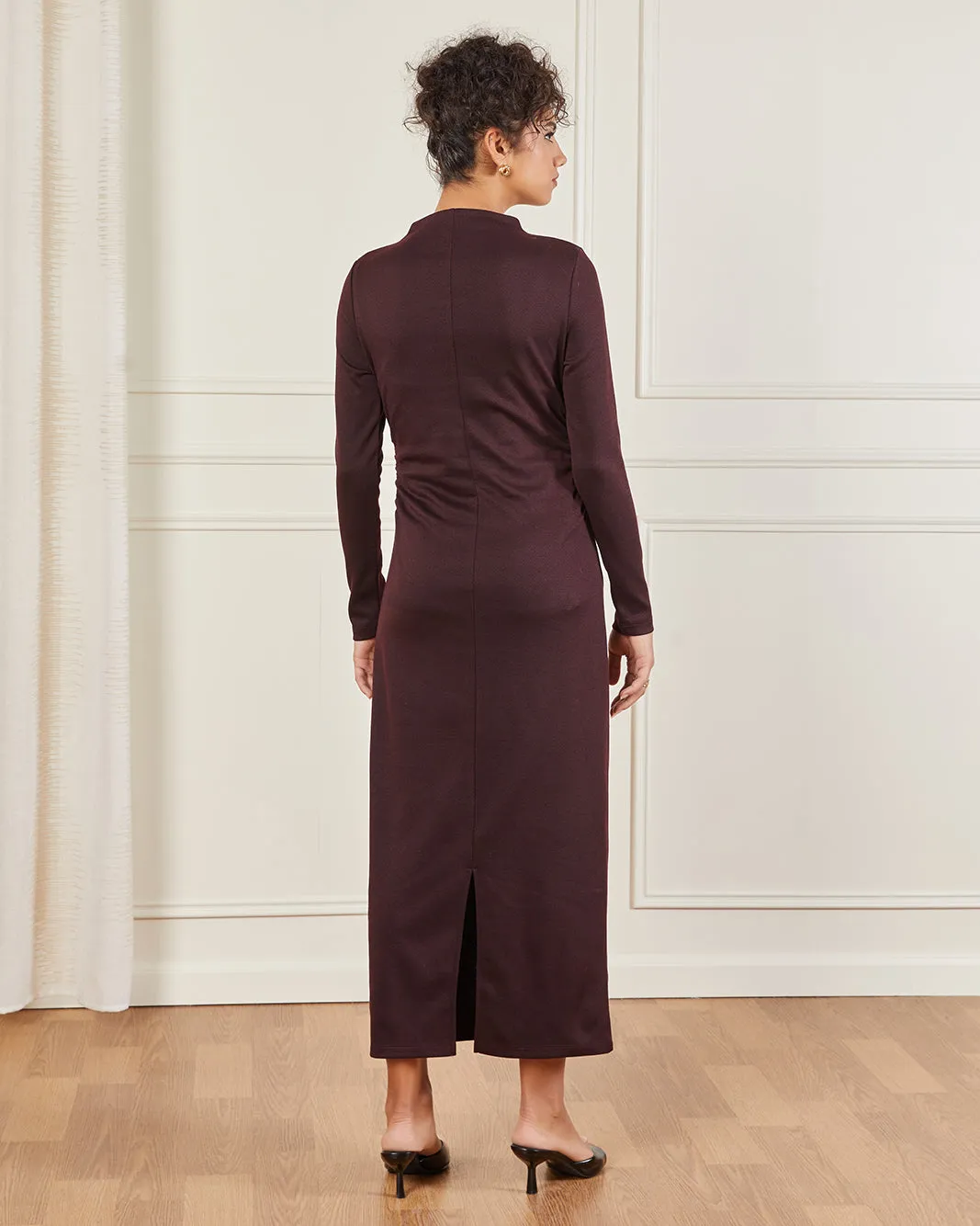 Women Burgundy Jacquard Detail Bodycon Dress sold by Redtag product image thumbnail 3