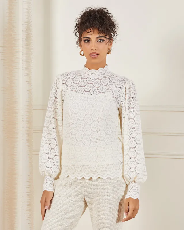 Women Cream Laced Top sold by Redtag