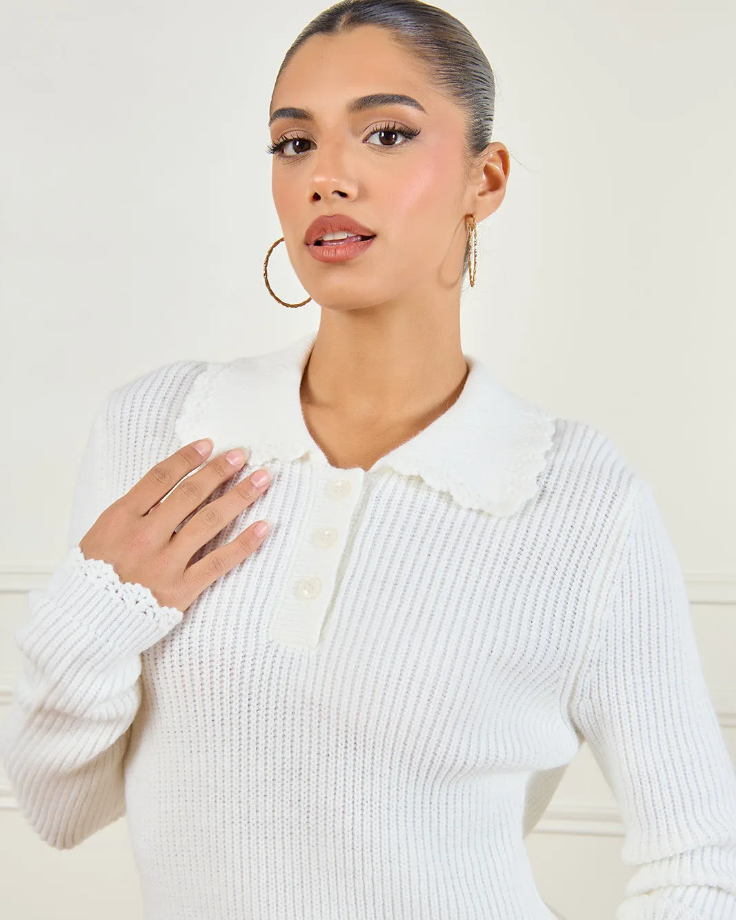 Women Ivory Collard Knitted Pullover sold by Redtag product image thumbnail 4