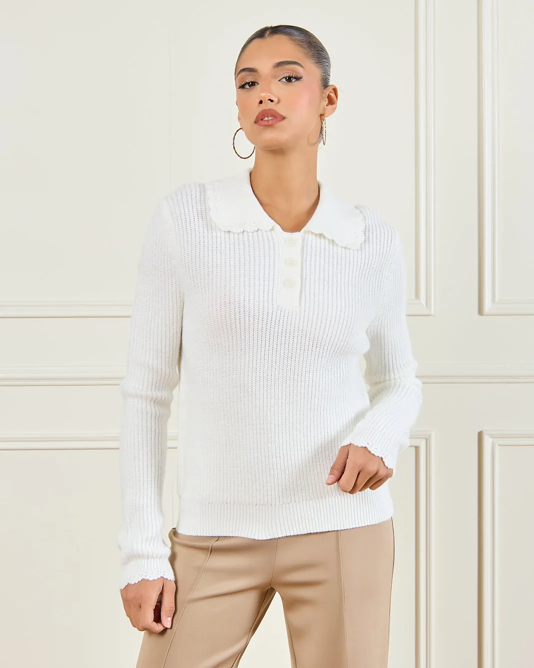 Women Ivory Collard Knitted Pullover sold by Redtag