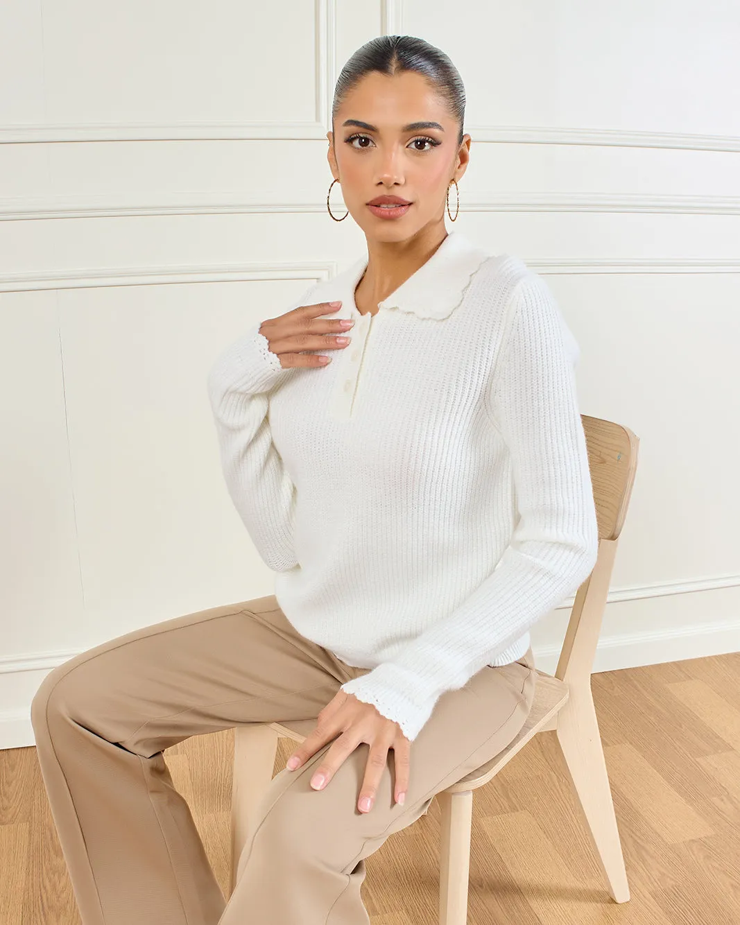 Women Ivory Collard Knitted Pullover sold by Redtag product image thumbnail 5