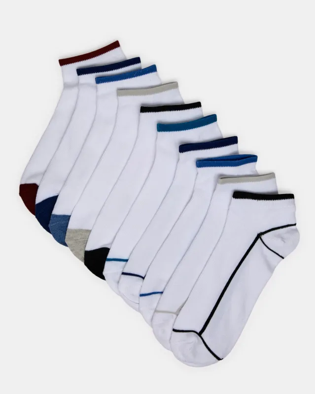 Men White Ankle Length Socks Set (10 Pairs) sold by Redtag