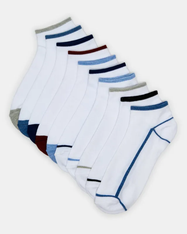 Men White Ankle Length Socks Set (10 Pairs) sold by Redtag