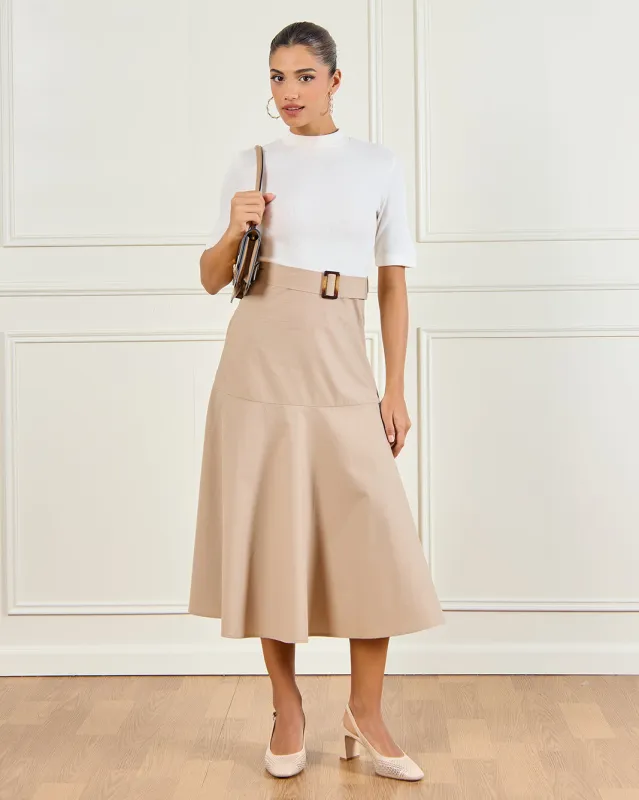 Women White And Beige Knitted Belted Yoke Dress sold by Redtag