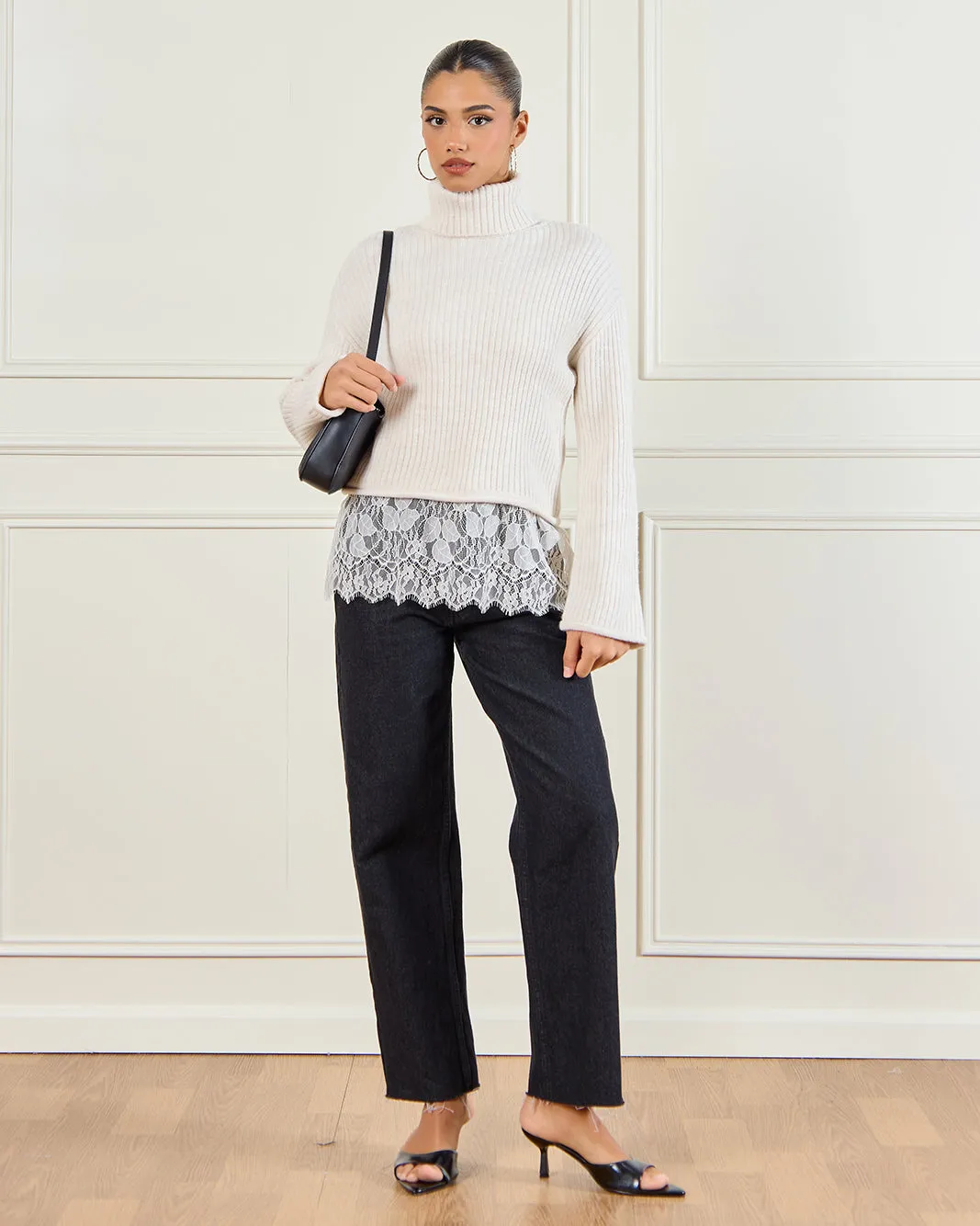 Women Beige Lace Turtleneck Sweater sold by Redtag product image thumbnail 2