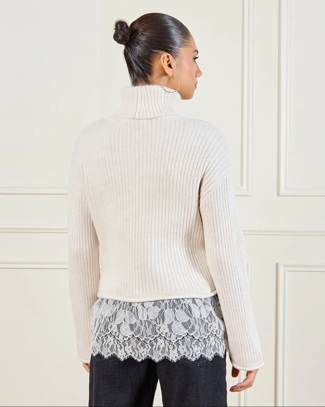 Women Beige Lace Turtleneck Sweater sold by Redtag product image thumbnail 3