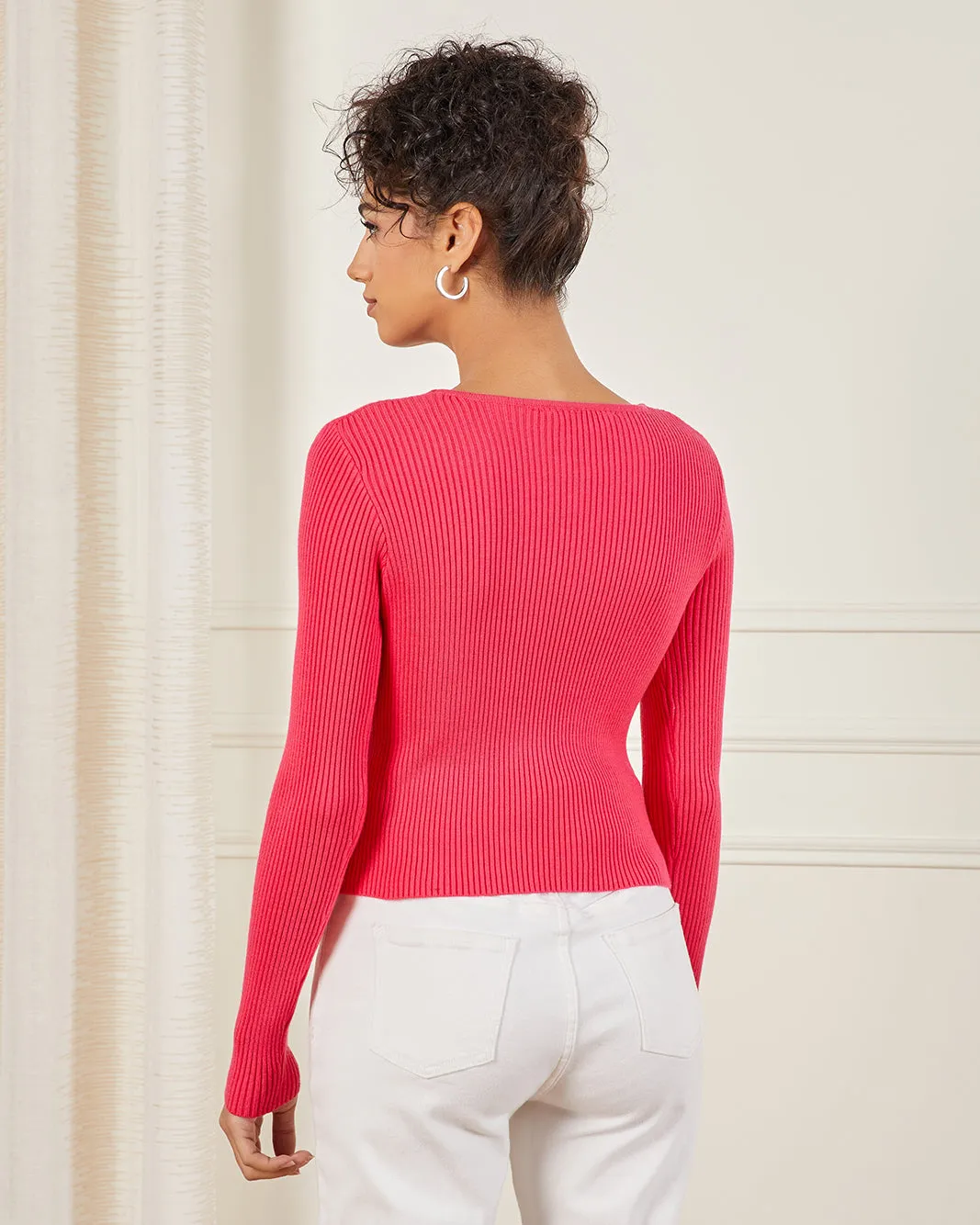 Women Pink Neck Detailed Ribbed Top sold by Redtag product image thumbnail 3