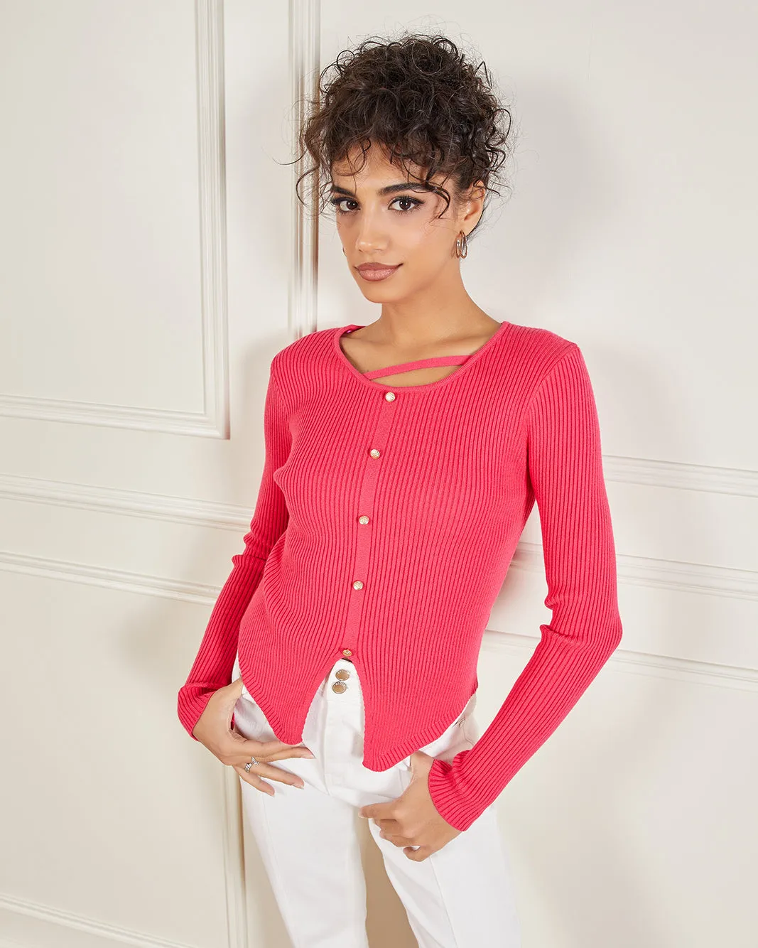 Women Pink Neck Detailed Ribbed Top sold by Redtag product image thumbnail 5