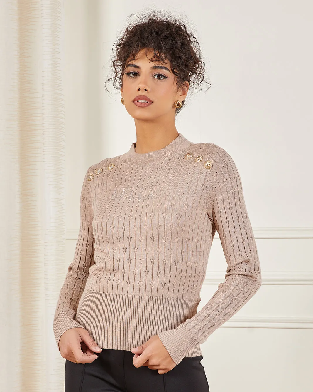 Women Beige Knitted Sweater sold by Redtag