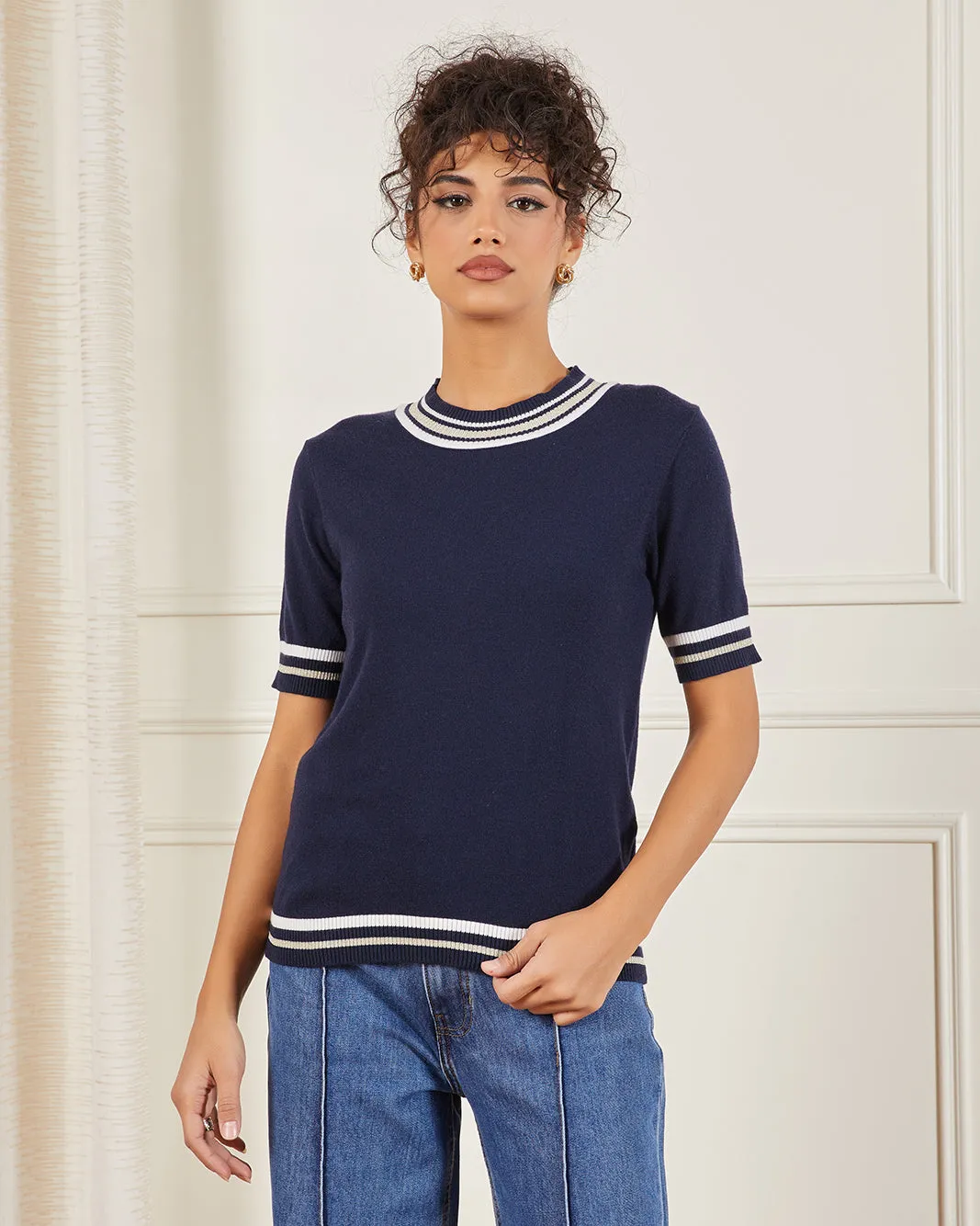 Women Navy Knitted Top sold by Redtag