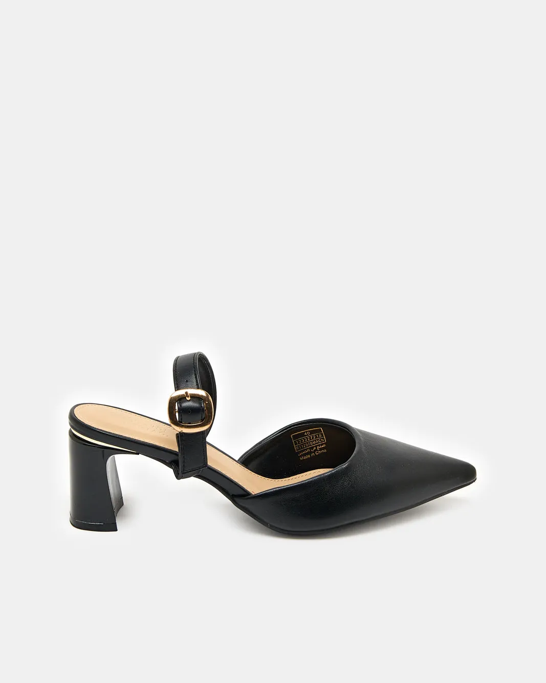 Women Black Buckle Trim Mule sold by Redtag