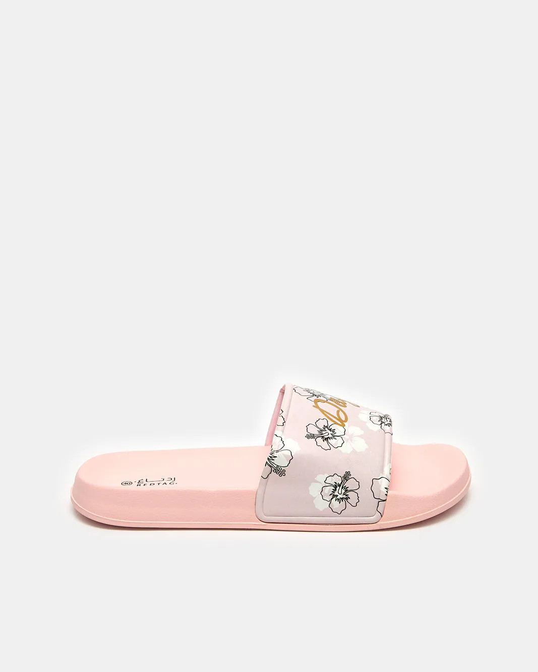 Women Pink Slogan With Floral Print Slide sold by Redtag