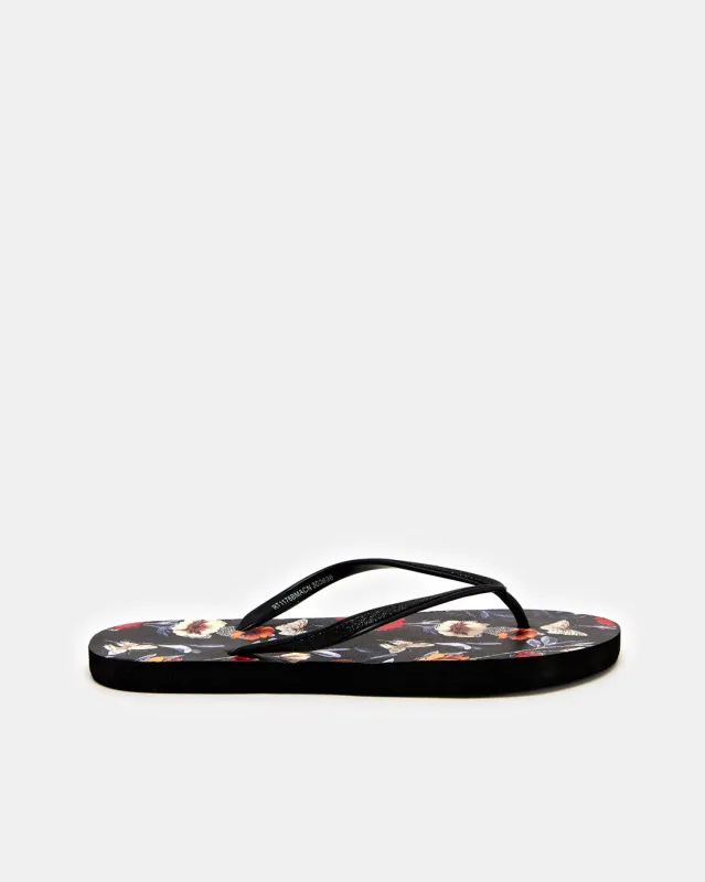 Women Black Leaf Print Flip Flop sold by Redtag