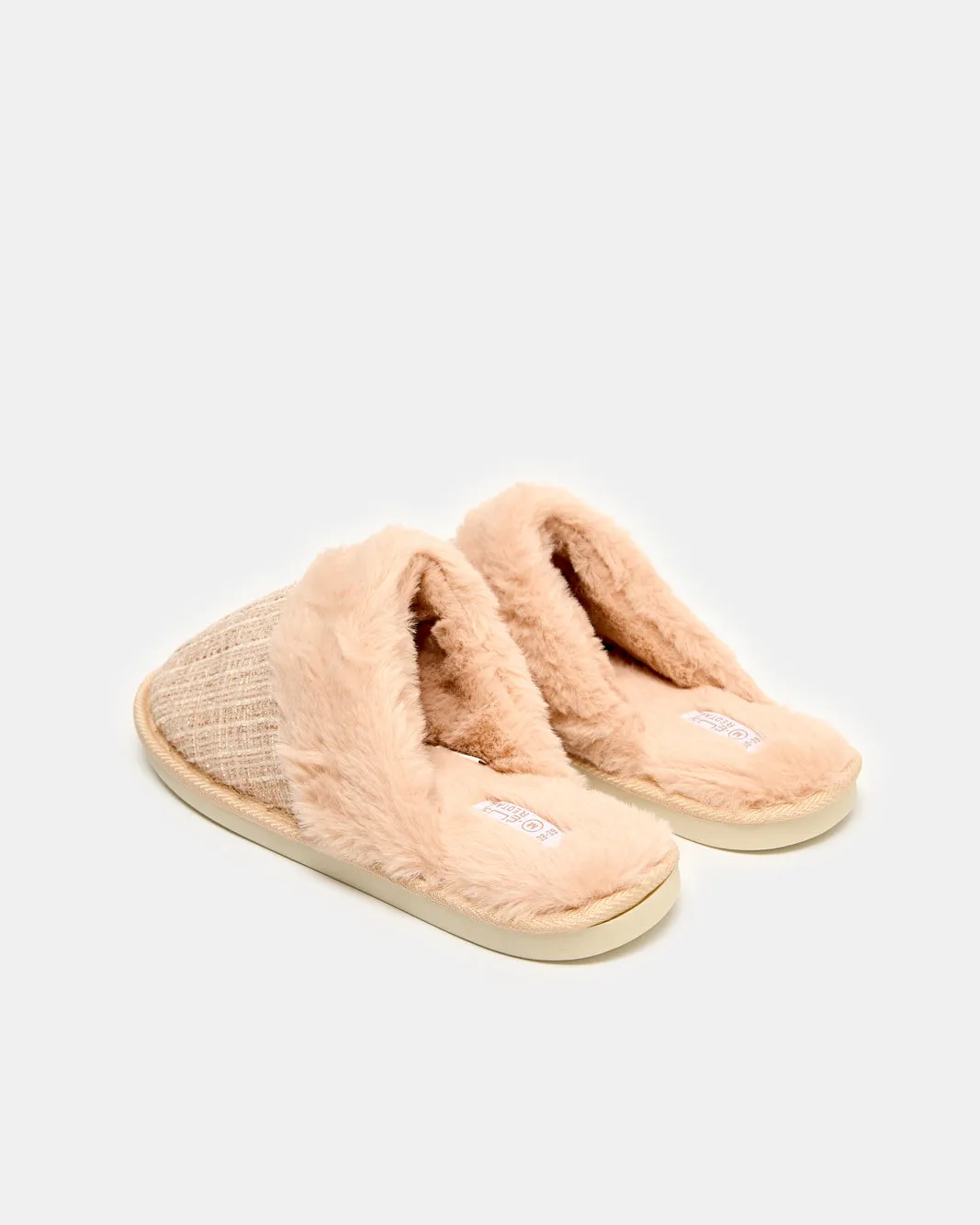Women Beige Chenille Fur Trim Closed Toe Slipper sold by Redtag product image thumbnail 4