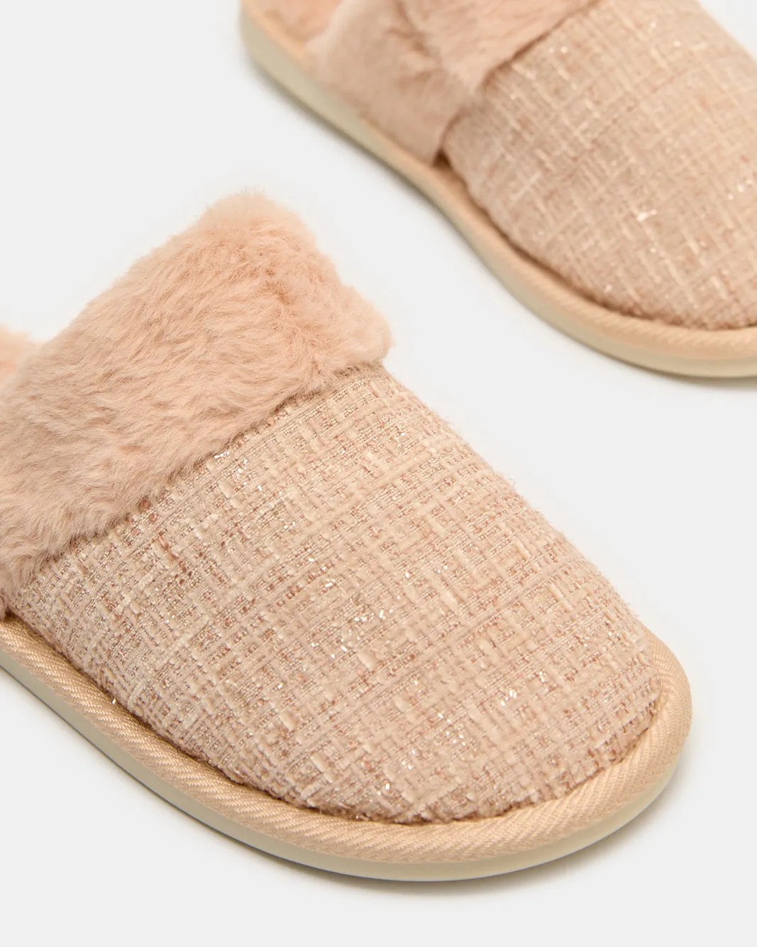 Women Beige Chenille Fur Trim Closed Toe Slipper sold by Redtag product image thumbnail 3