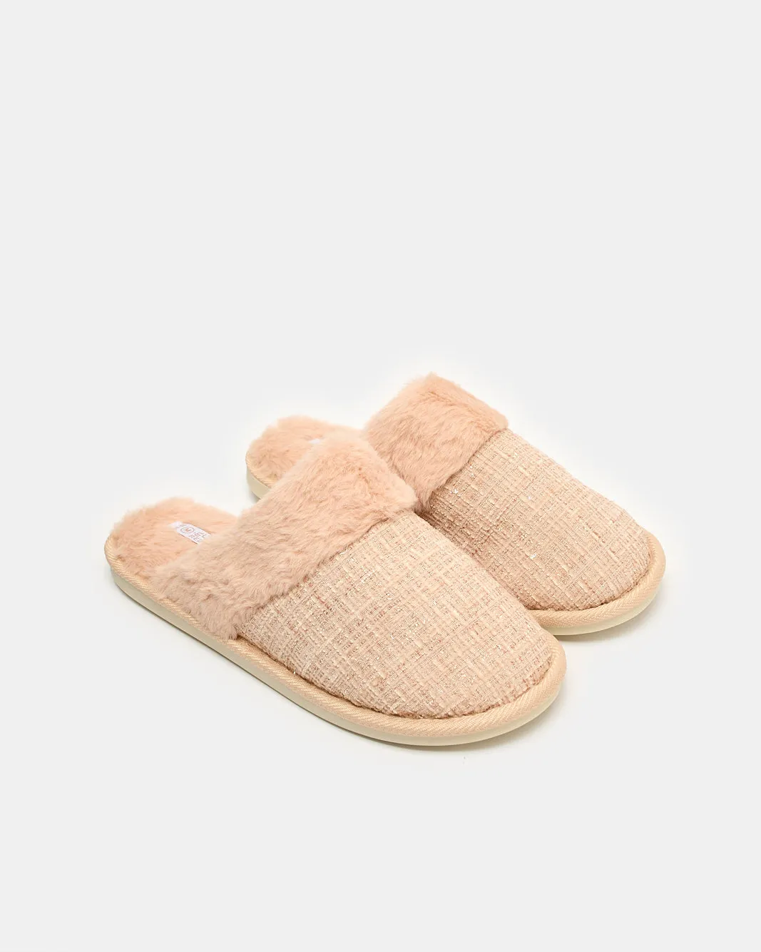 Women Beige Chenille Fur Trim Closed Toe Slipper sold by Redtag product image thumbnail 2