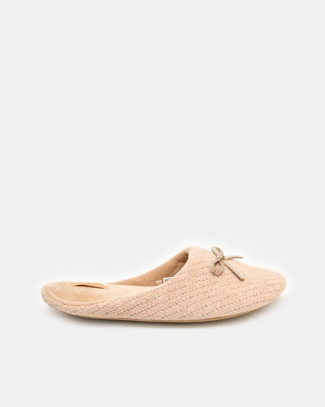 Women Beige Bow Trim Closed Toe Slipper sold by Redtag