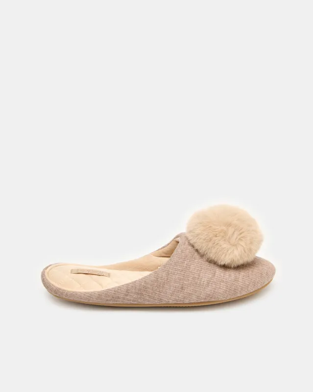 Women Beige Pom Pom Closed Toe Slipper sold by Redtag