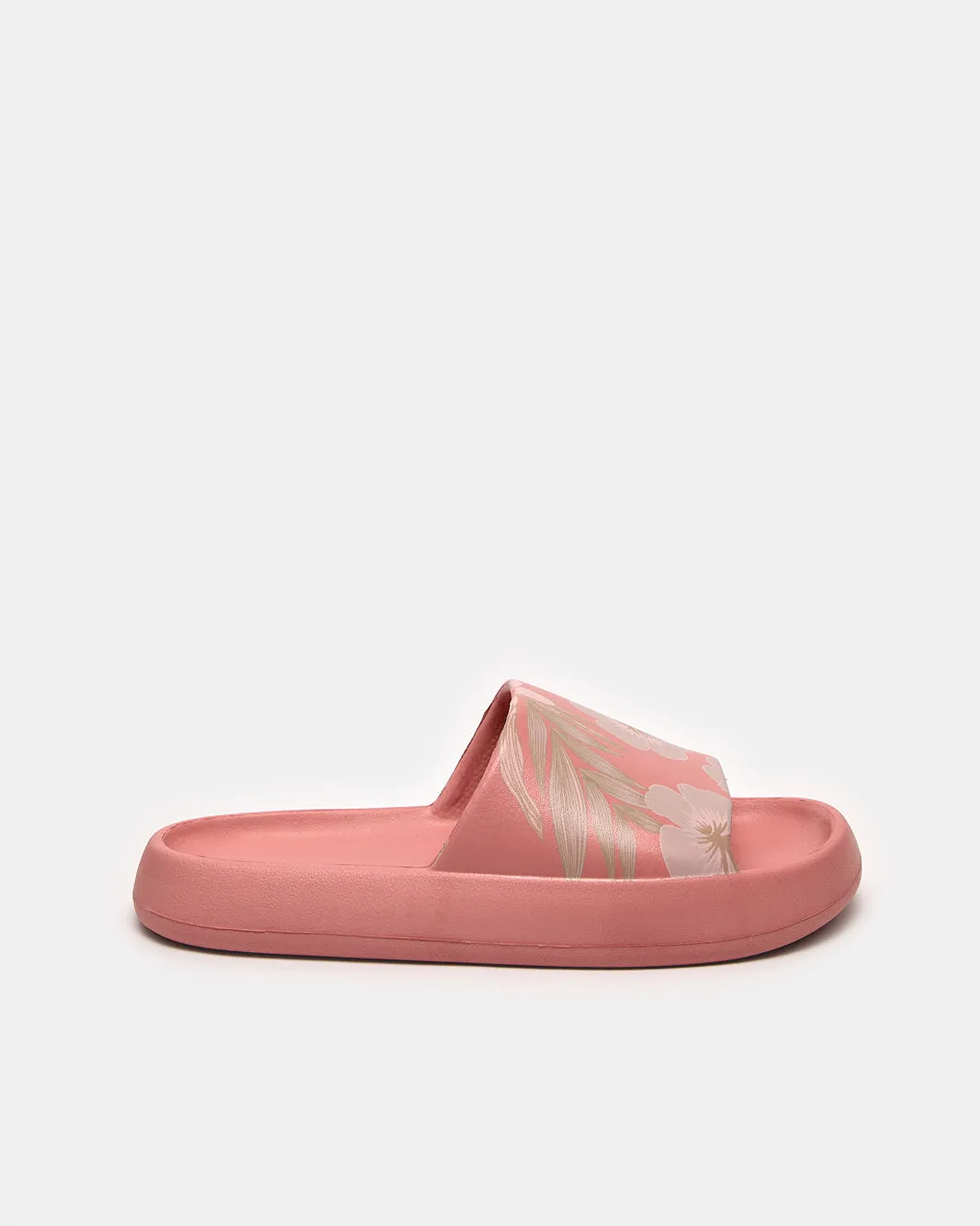 Women Pink Moulded Floral Print Slide sold by Redtag