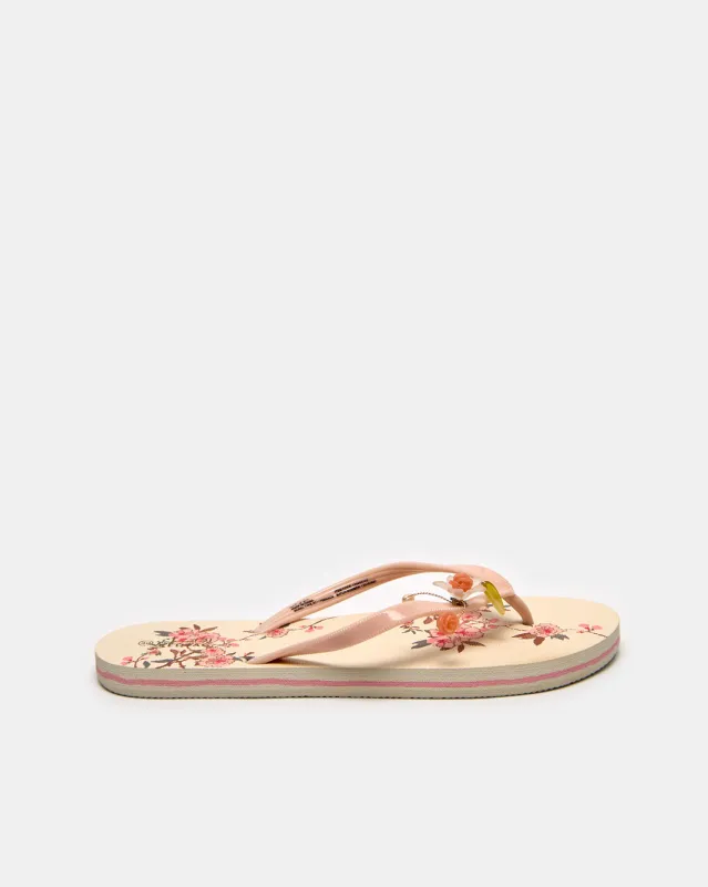Women Beige Flower Printed Flip Flop sold by Redtag