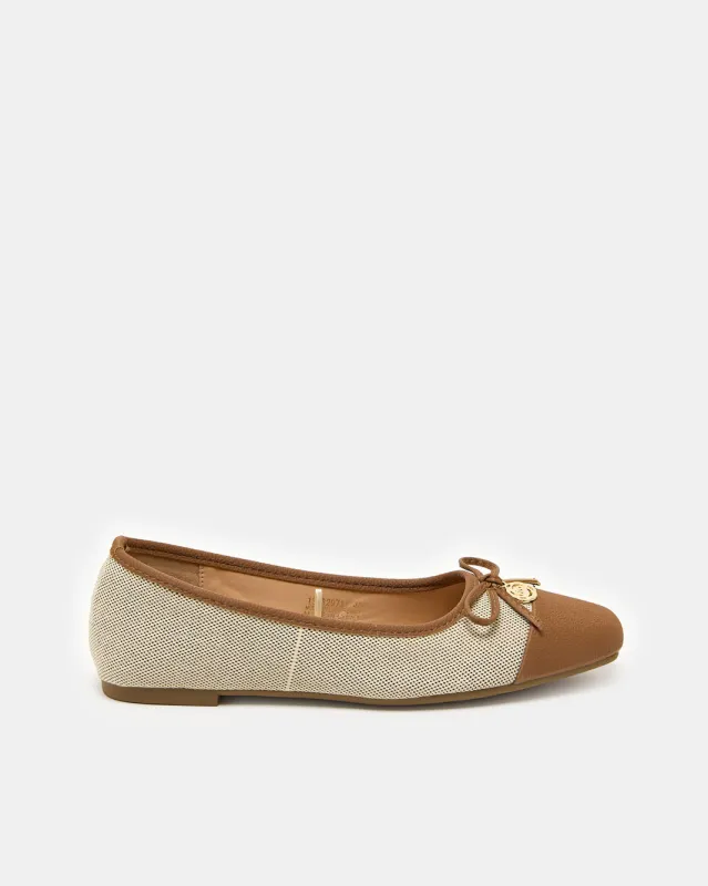 Women Beige And Brown Bow Embellished Ballerina sold by Redtag