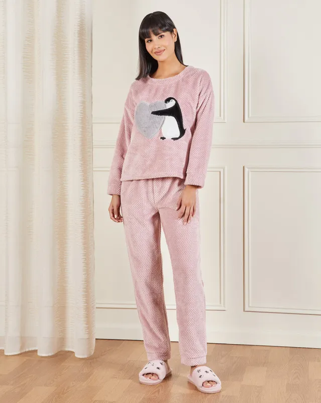 Women Pink Penguin Pyjama Set (2 Piece Set) sold by Redtag