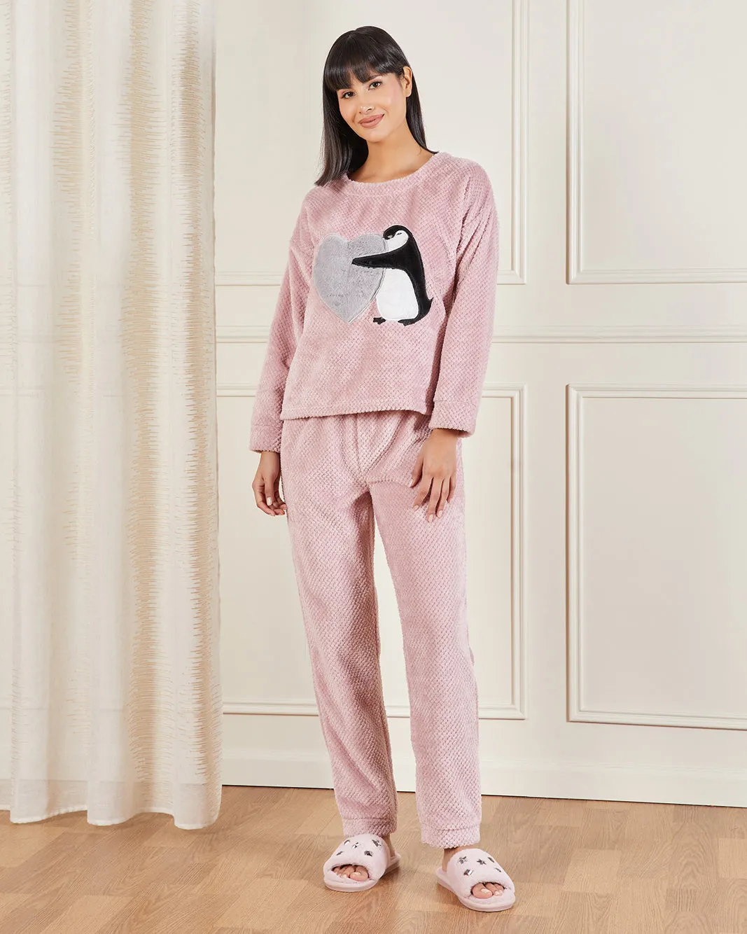 Women Pink Penguin Pyjama Set (2 Piece Set) sold by Redtag