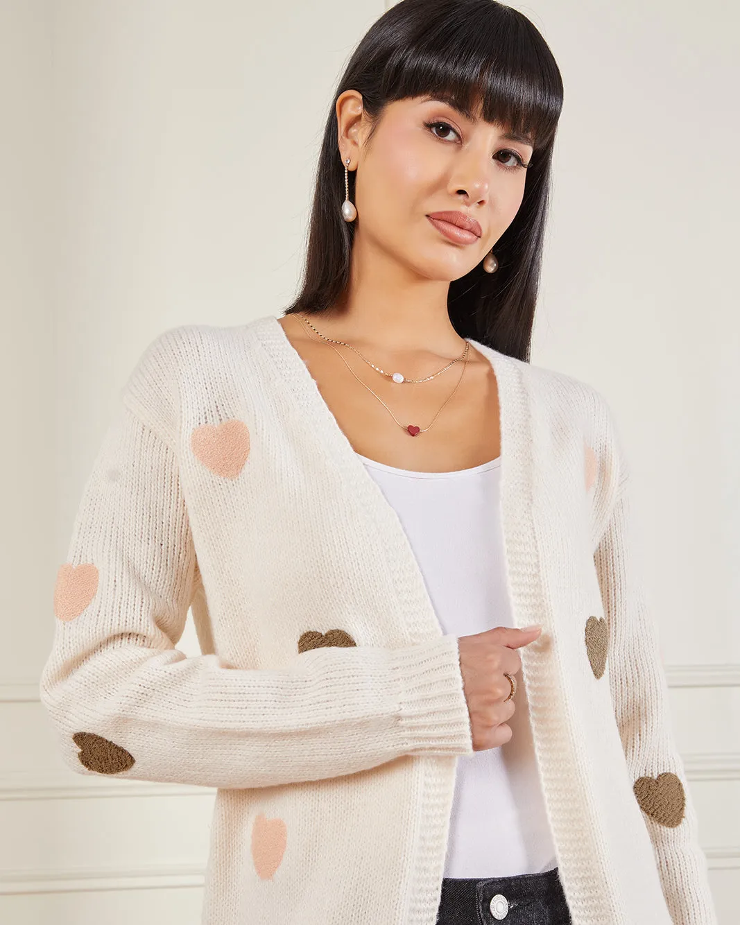 Women Cream Heart Print Sweater sold by Redtag product image thumbnail 4
