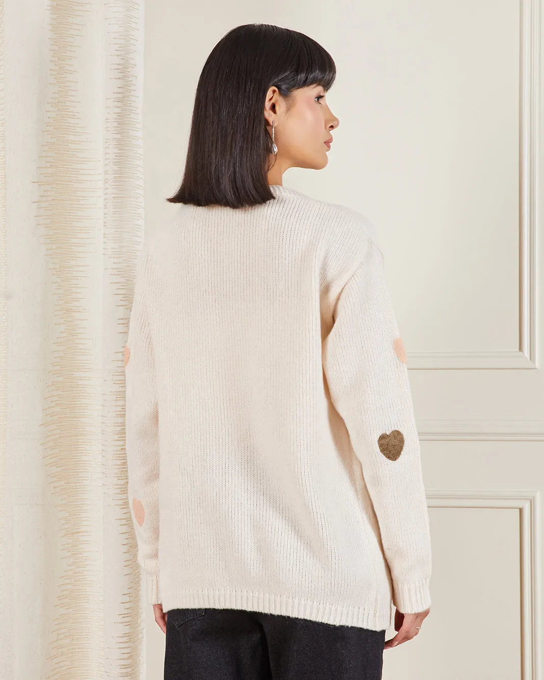 Women Cream Heart Print Sweater sold by Redtag product image thumbnail 3