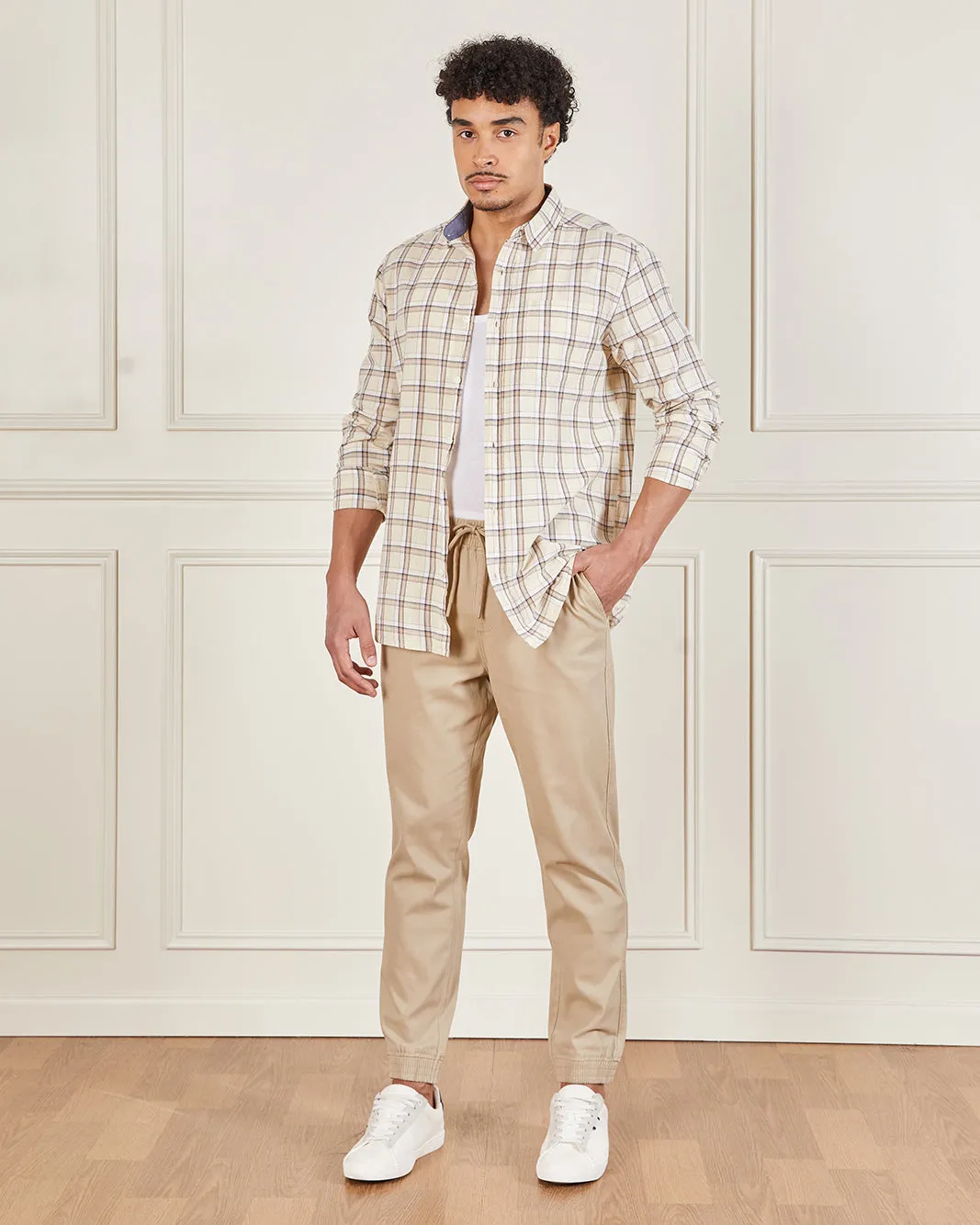 Men Beige Basic Twill Jogger sold by Redtag product image thumbnail 2