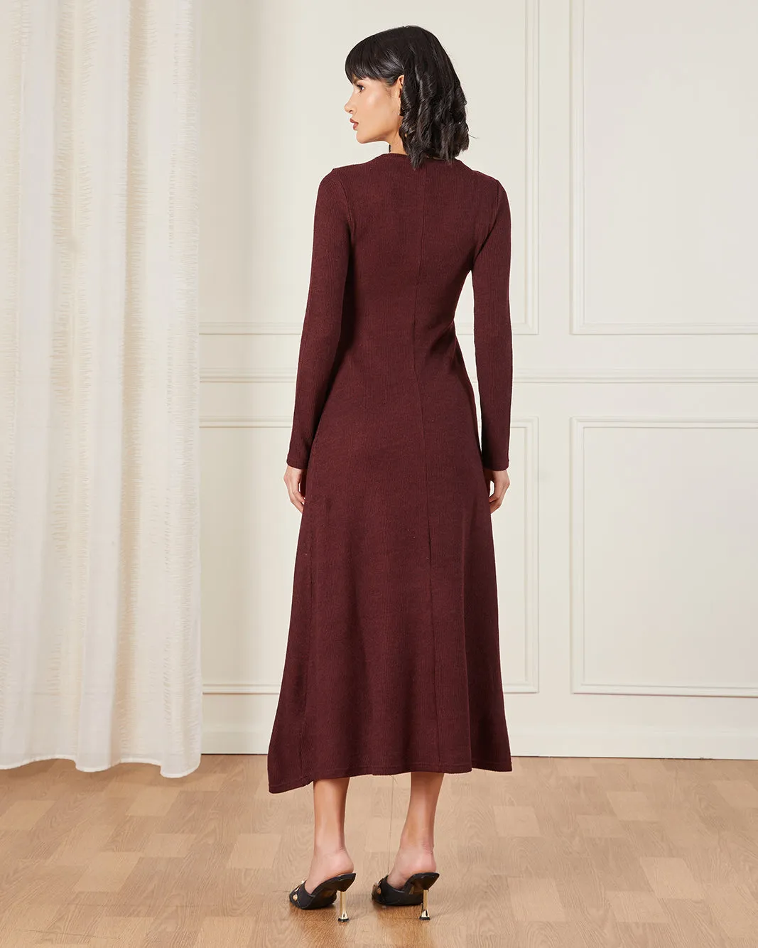 Women Burgundy Knitted Maxi Dress sold by Redtag product image thumbnail 3