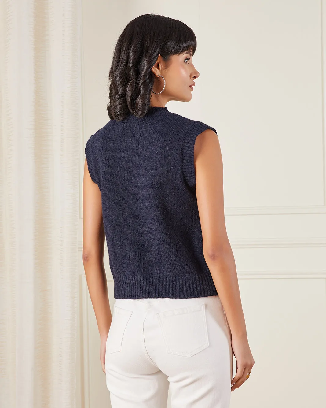 Women Navy Jacquard Sleeveless Vest sold by Redtag product image thumbnail 3